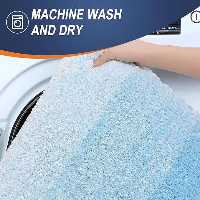 OLANLY Bathroom Rugs Mat 59x20, Extra Soft Absorbent Microfiber Bath Rugs, Rubber Backing, Quick Dry, Machine Washable Bath Mats for Bathroom Floor, Tub and Shower, Home Decor Accessories, Sky Blue
