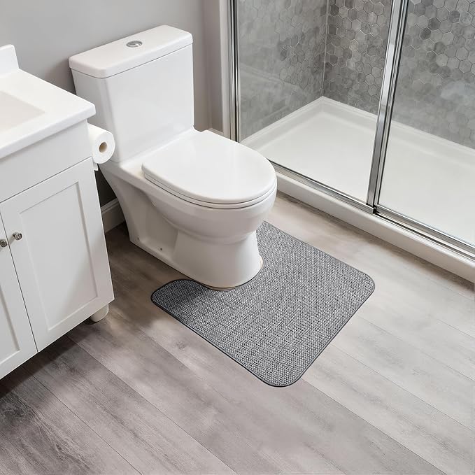 Toilet Rugs U Shaped Bathroom Rug,Machine Washable Non Slip Quick Dry Super Absorbent Ultra Thin Toilet Mats for Bathroom Toilet.Grey,1'8"x2'(20x24inch)