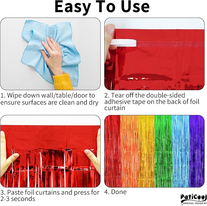 Rainbow Birthday Party Decorations, Rainbow Streamers Tinsel Foil Fringe Curtains - Thicken 2 Pack 3.2 x 8.2 FT - Photo Booth Props Backdrops for Fiesta, Mexican, Pride, Baby Shower Decorations