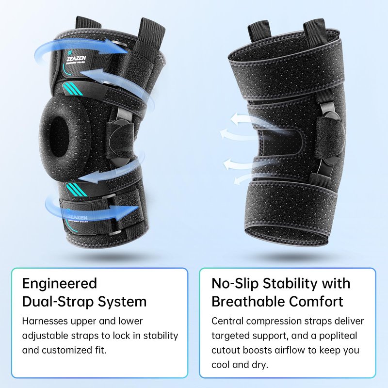 ZEAZEN Hinged Knee Brace with Dual Metal Side Stabilizers & Patella Support – Adjustable Open Patella Knee Support for Men and Women – Helps with ACL, MCL, Meniscus Issues – Breathable Design for Sports, Running, Workout (Medium)
