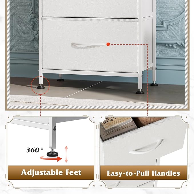 WLIVE Dresser with 4 Drawers, Storage Tower, Organizer Unit, Fabric Dresser for Bedroom, Hallway, Entryway, Closets, Sturdy Steel Frame, Wood Top, Easy Pull Handle, White