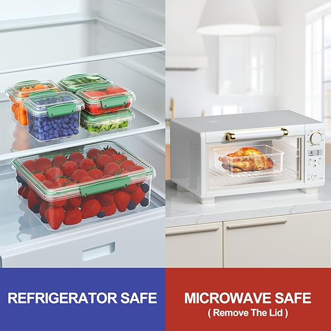 Finorder Food Storage Containers Kit: Set of 6 BPA-Free Plastic Meal Prep Containers with Snap Lids Airtight - Microwave & Dishwasher Safe Stackable Bento Box Set for Home Use/Pantry/Organization