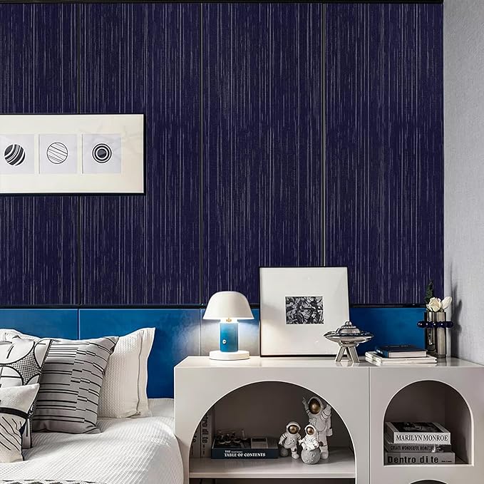 Navy Blue Grasscloth Peel and Stick Wallpaper Textured Contact Paper 15.7" X
