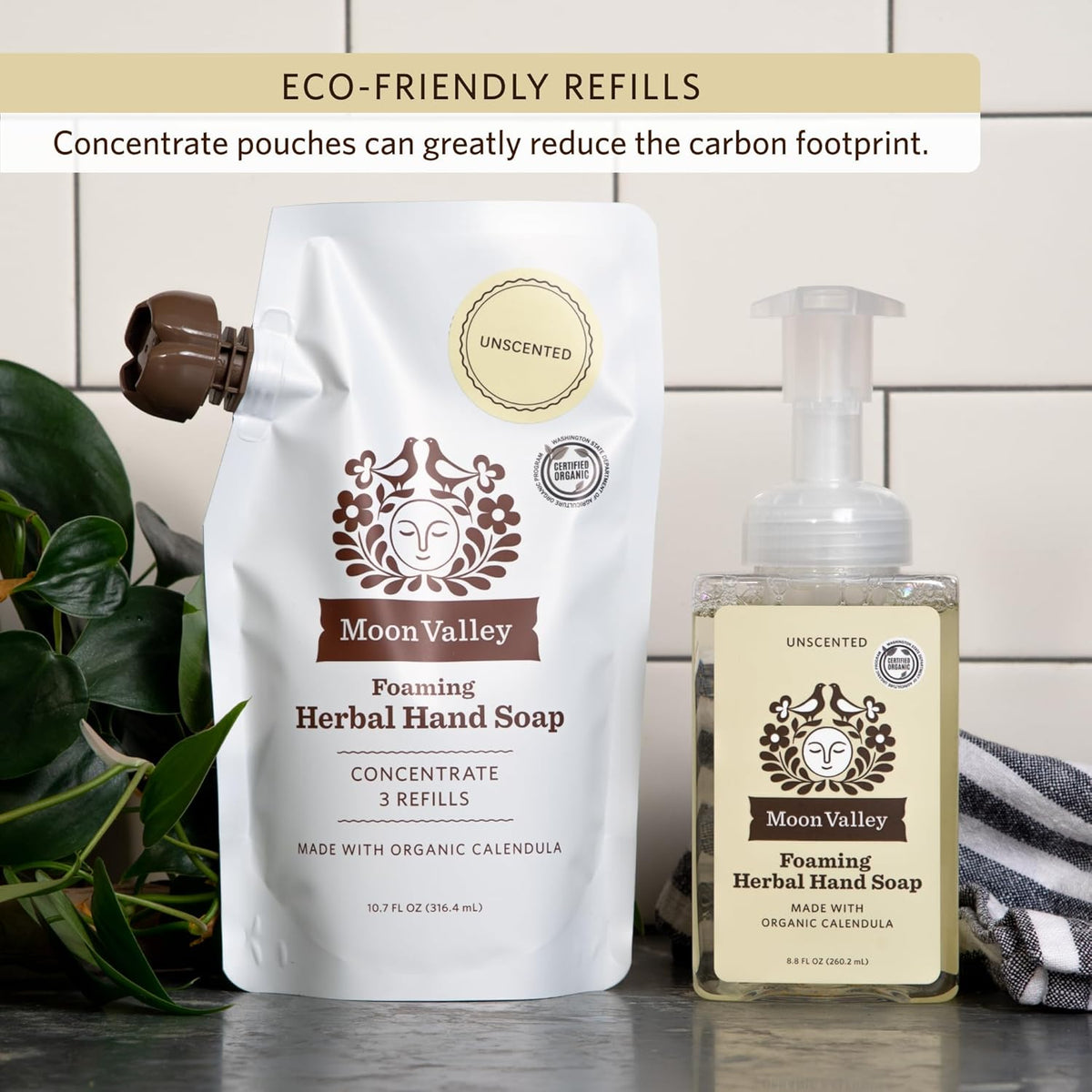 Moon Valley Foaming Hand Soap Refill Pouch, Two-Pack Unscented Soap, Vegan and Non-GMO, Environmentally Friendly Option