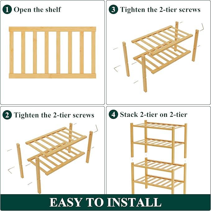 Smiry Bamboo Shoe Rack for Closet, 4 Tier Small Wooden Stackable Shoe Organizer, Free Standing Shoes Storage Shelf for Entryway, Front Door Entrance, Natural