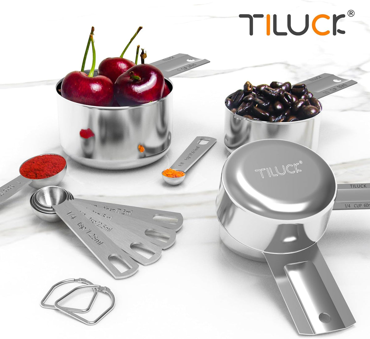 TILUCK Stainless Steel Measuring Spoons Set,Coffee Scoop Spoon,Kitchen Gadgets for Cooking & Baking,Set of 13
