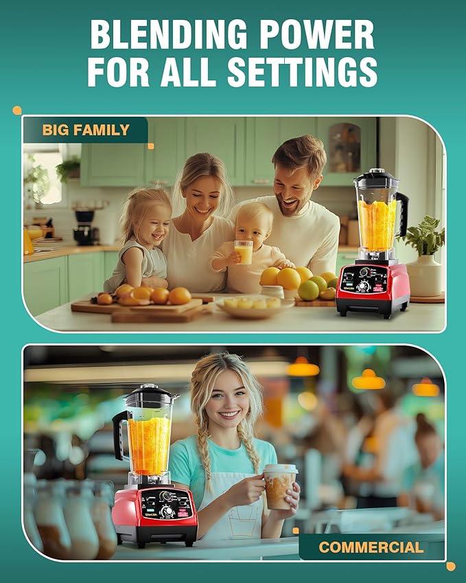 WantJoin Commercial Blender - 68oz Large Capacity Professional Blenders for Kitchen Smoothie Blender w/Powerful 2.5 HP Motor, 15 Speeds, 1-5min Timer, 30000 RPM, High Speed for Catering &Home