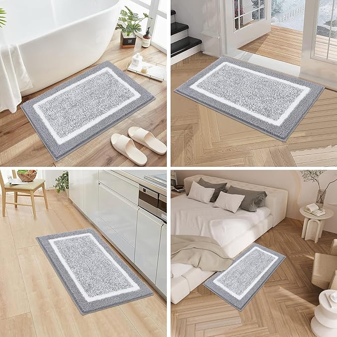 Pauwer Bathroom Rug Sets - 3 Piece Shower Mats with U-Shaped Contour Toilet Mat, Absorbent Microfiber Plush Bath Mats, Non Slip, Machine Washable Shaggy Floor Mats