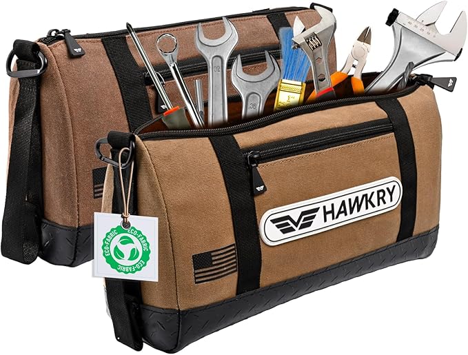 HAWKRY Heavy Duty Canvas Tool Bag Set of 2 – Waterproof Canvas Zipper Pouch, Garden Tool Bag, Construction Bags Heavy Duty, Small Zipper Pouch, Motorcycle Tool, Multipurpose Fishing Bag