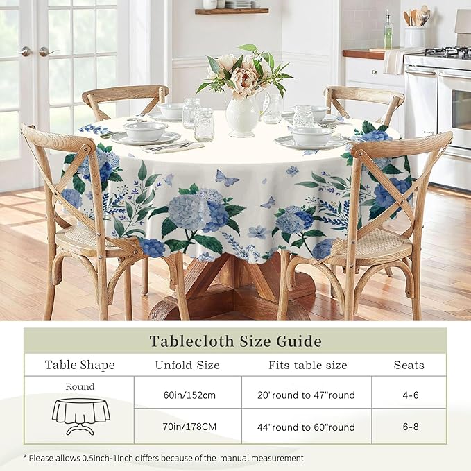 Eikione Round Tablecloth Floral Table Cloth, Colorful Tablecloths Polyester Waterproof Stain Wrinkle Free, Circle Tablecloth Indoor and Outdoor Table Cover for Home