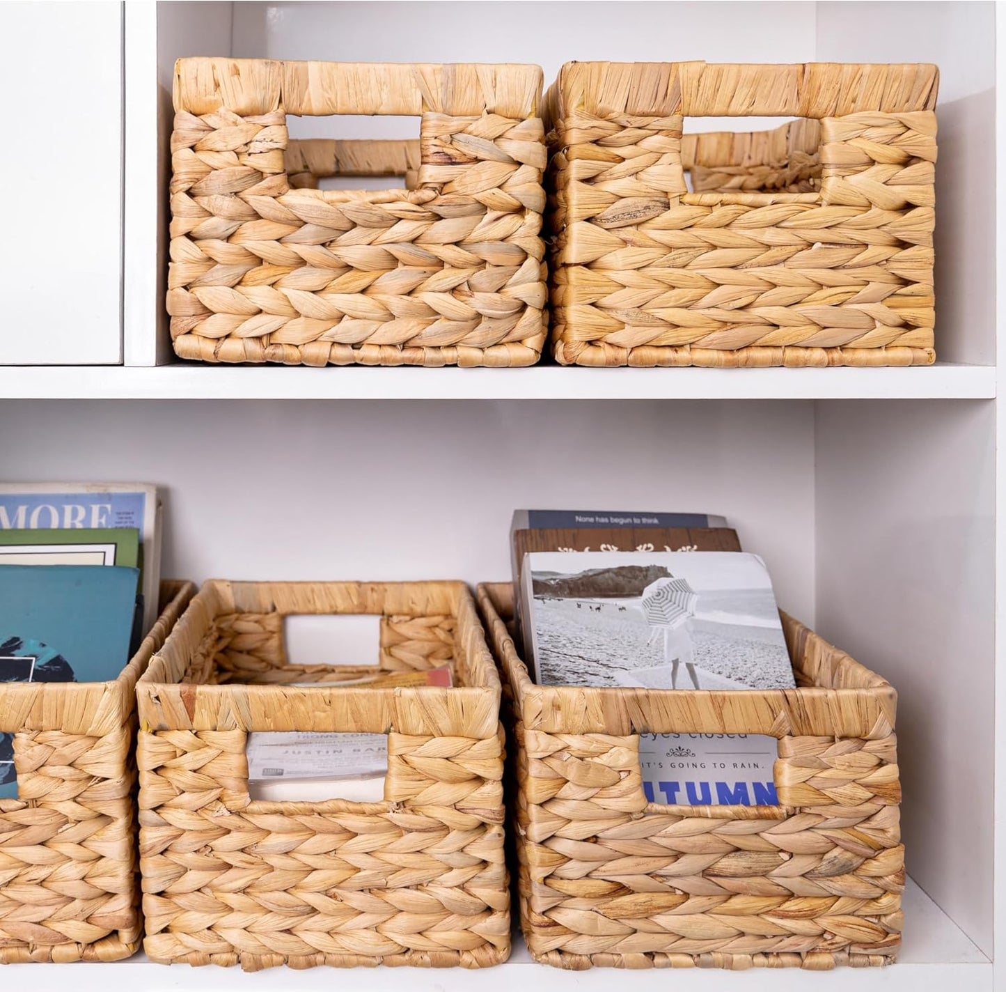 Set of 3 Water Hyacinth Storage Baskets ā Wicker Baskets for Shelves, Decorative Woven Organizer Bin for Bathroom, Closet, or Pantry (3-Pack Medium)