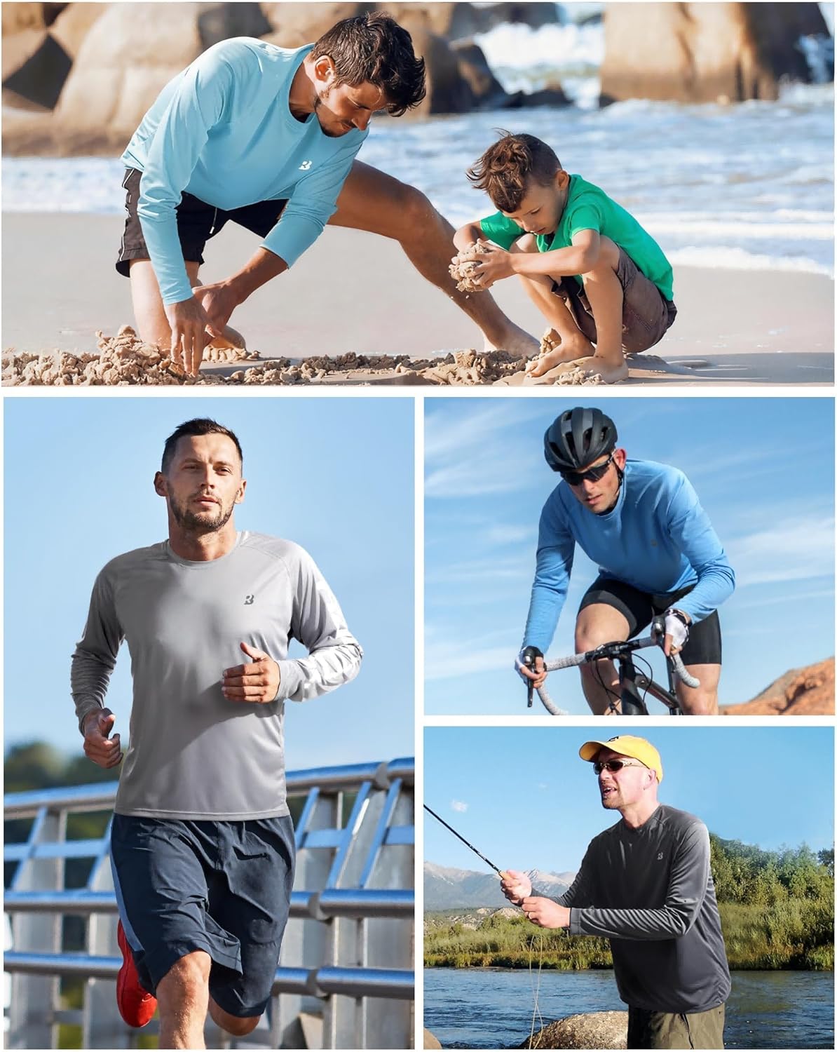 Roadbox Men's UV Sun Protection Shirt - UPF 50+ Long Sleeve Rash Guard for Fishing & Outdoor Activities