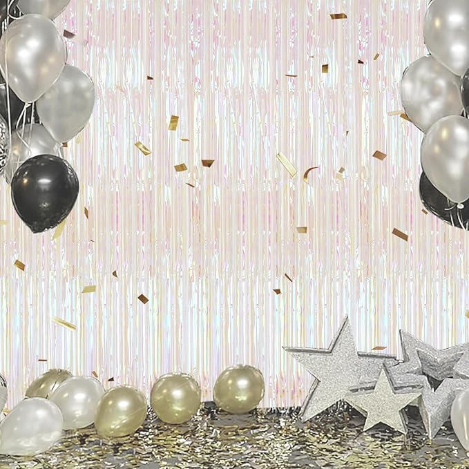 3 Pack Foil Fringe Backdrop, 3.3x8.2 Feet Tinsel Curtains, Transparent Rainbow Party Decor Steamers, Fringe Backdrop Curtains for Birthday Graduation Christmas Theme Party Decorations