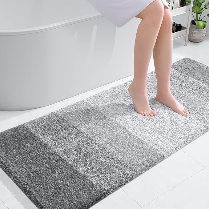 OLANLY Bathroom Runner Rugs 40x24, Extra Soft Absorbent Microfiber Bath Rugs, Rubber Backing, Quick Dry, Washable Bath Mats for Bathroom Floor, Tub and Shower, Home Decor Accessories, Light Grey
