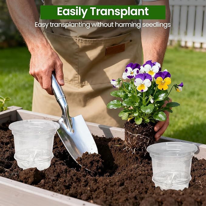 MIXC 12 Packs 5 Inch Self Watering Pots for Indoor Plants - Clear Nursery Plant Pots with Drainage, Deep Visible Reservoir - Flower Planter Outdoor with Wicking Rope