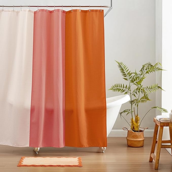 MONDAY MOOSE Bath Mat with Scalloped Wavy Ripple Design, Microfiber Absorbent Non Slip Tufted Rug for Floor, Shower or Kitchen (20x32 inch, Orange)