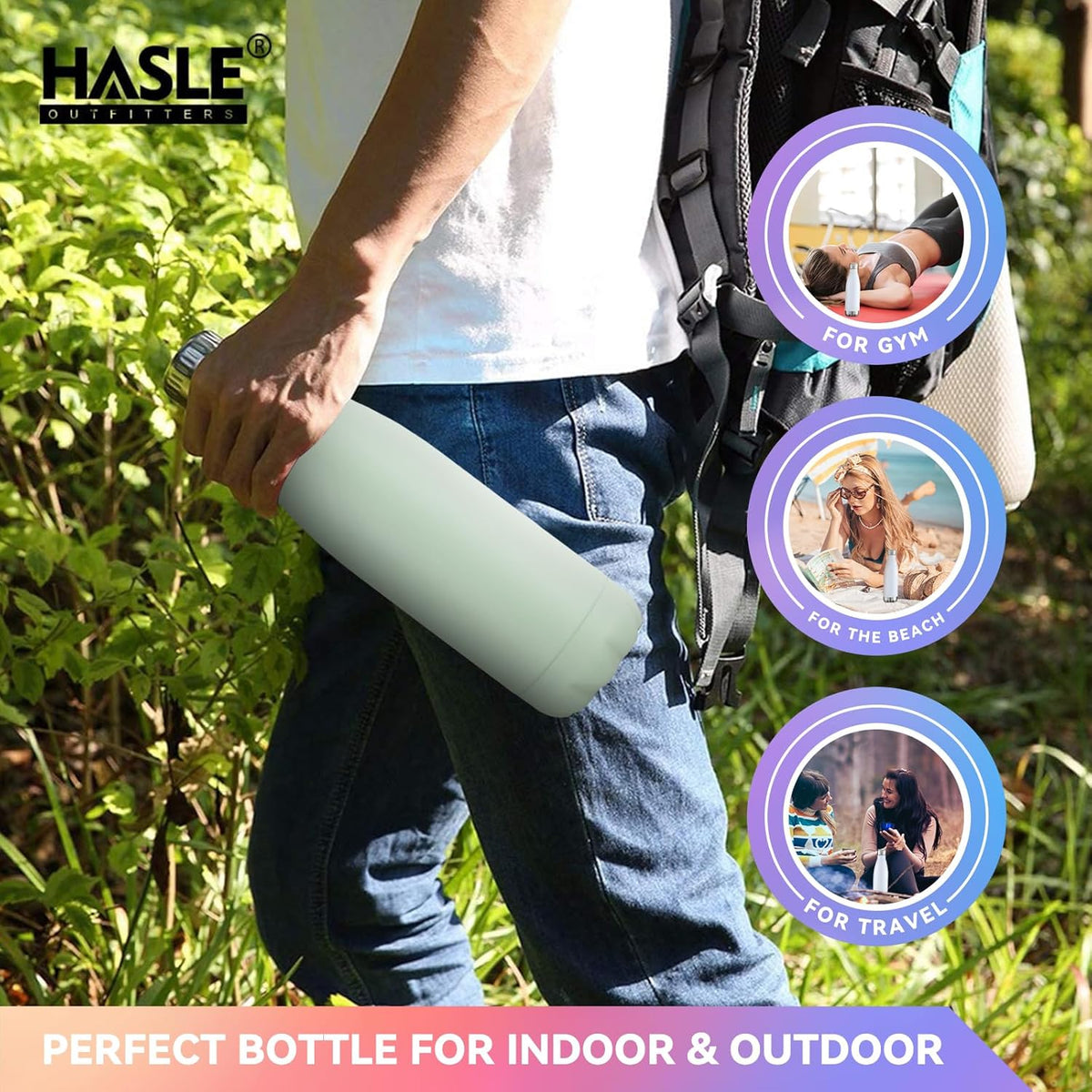 HASLE OUTFITTERS 17oz Stainless Steel Water Bottles, Vacuum Insulated Water Bottles Double Walled Reusable Metal Sports Water Bottles Keep Drinks Hot and Cold, Light Green, 1Pack