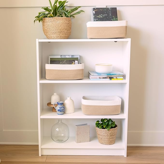 NaturalCozy 13.5”x8.5”x5.5” Storage Baskets for Shelves 3 Pack | Cotton Rope Woven Small Baskets for Organizing | Small Storage Bins for Nursery, Bathroom, Closet, Cube Shelf, Decorative, Gift