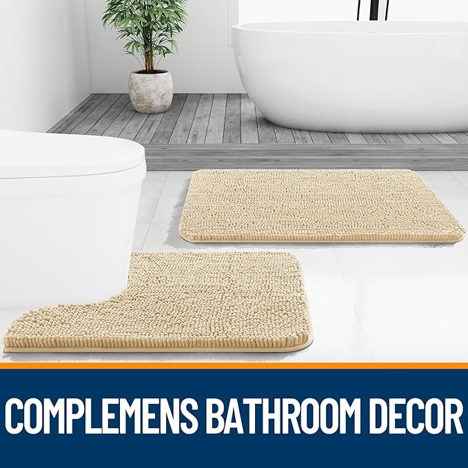 OLANLY Bathroom Rugs 47x32, Extra Soft Absorbent Chenille Bath Rugs, Rubber Backing Quick Dry, Machine Washable Bath Mats for Bathroom Floor, Tub and Shower, Home Decor Accessories, Beige