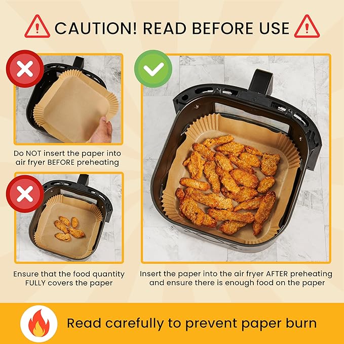 Air Fryer Paper Liners, 125Pcs Air Fryer Disposable Liners, Non-Stick and Oil Proof for Easy Cleanup, 8” Square for 5-8 qt Basket by Baker's Signature