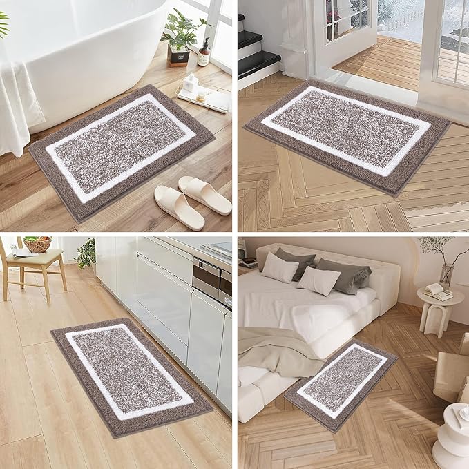 Pauwer Bathroom Rug Set - 3 Piece Shower Mats with U-Shaped Contour Toilet Mat, Absorbent Microfiber Plush Bath Mats, Non Slip, Machine Washable Shaggy Floor Mats