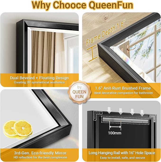 48 x 36 Black Framed Mirror for Bathroom, Beveled Black Bathroom Vanity Mirror