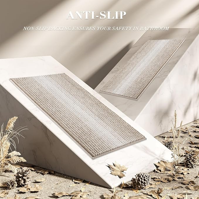 Bathroom Rugs and Mats Sets, 2 Piece Thick Absorbent Chenille Bath Mat Rug Set Non Slip, Soft Shaggy Bath Room Floor Mats for Bathroom, Machine Washable (Light Taupe, 20" x 32" Plus 16" x 24")