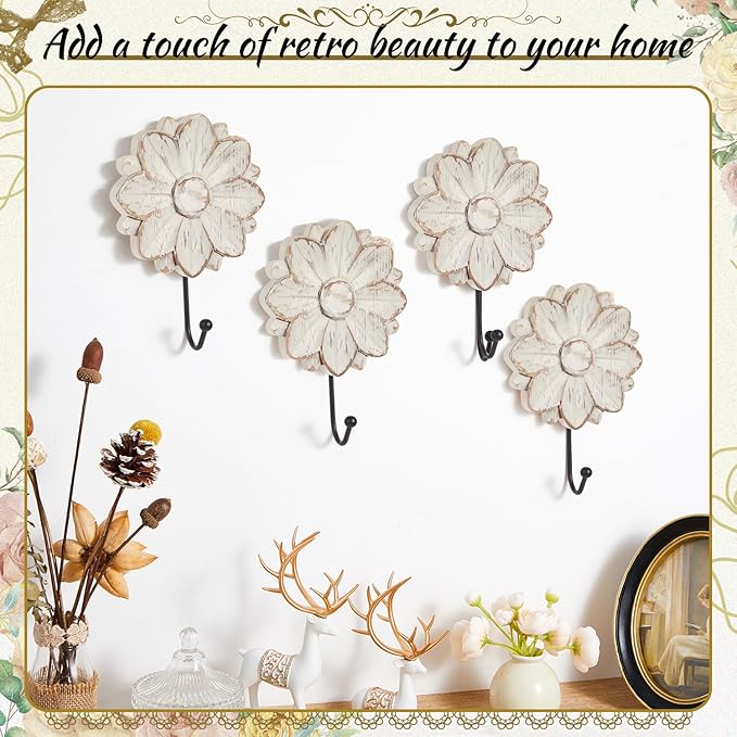 Weysat 2 Pcs Vintage Hooks for Wall Wood Farmhouse Towel Hooks Shabby Chic Wall