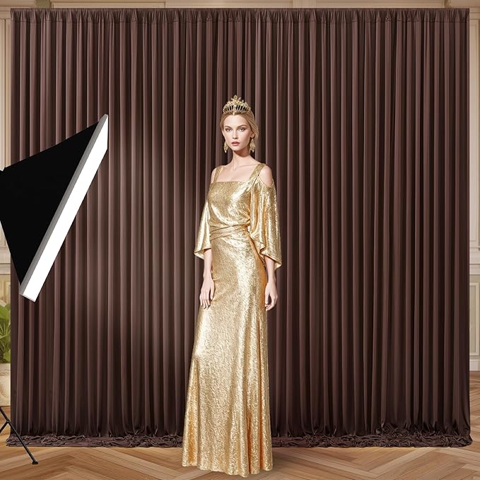 Brown Backdrop Curtain for Parties Wedding Wrinkle Free Brown Photo Curtains Backdrop Drapes Fabric Decoration for Birthday Party Baby Shower 5ft x 7ft,2 Panels