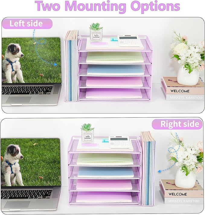 OPNICE 5-Tier Paper Organizer with Magazine Holder, Desk Organizers and Accessories, Office Desk Accessories & Workspace Organizers, Desktop File Organizer for Office Supplies Storage, Purple