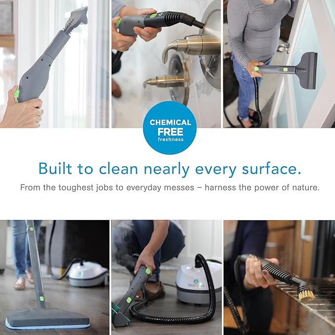 Steamfast SF-370 Canister Cleaner with 15 Accessories-All-Natural, Chemical-Free Pressurized Steam Cleaning for Most Floors, Counters, Appliances, Windows, Autos, and More, 64 inches, White