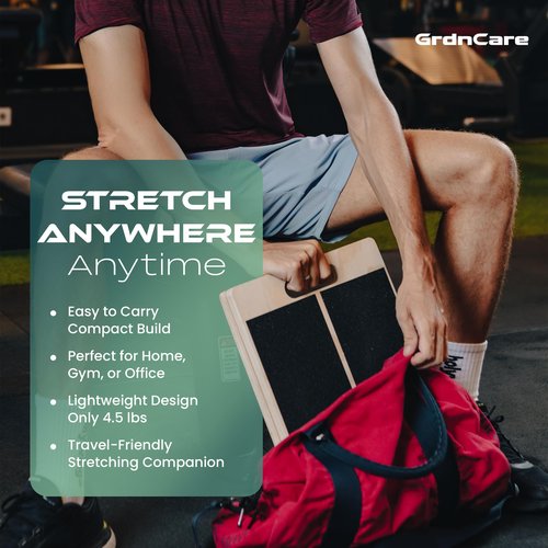 Calf Stretcher – Wooden Portable Slant Board for Calf Stretching – Adjustable Incline Board Physical Therapy Equipment with Reducing Injury Risk and Improving Foot, Leg & Ankle Mobility
