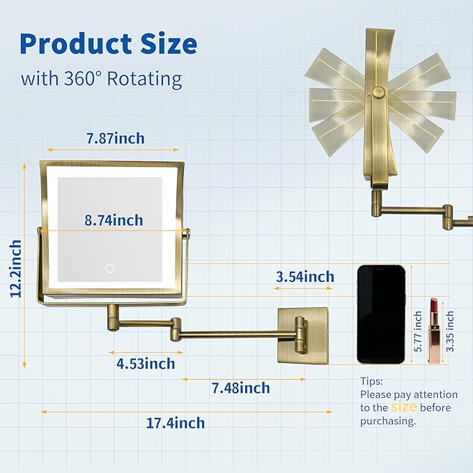 Ruacq Rechargeable Wall Mounted Makeup Mirror