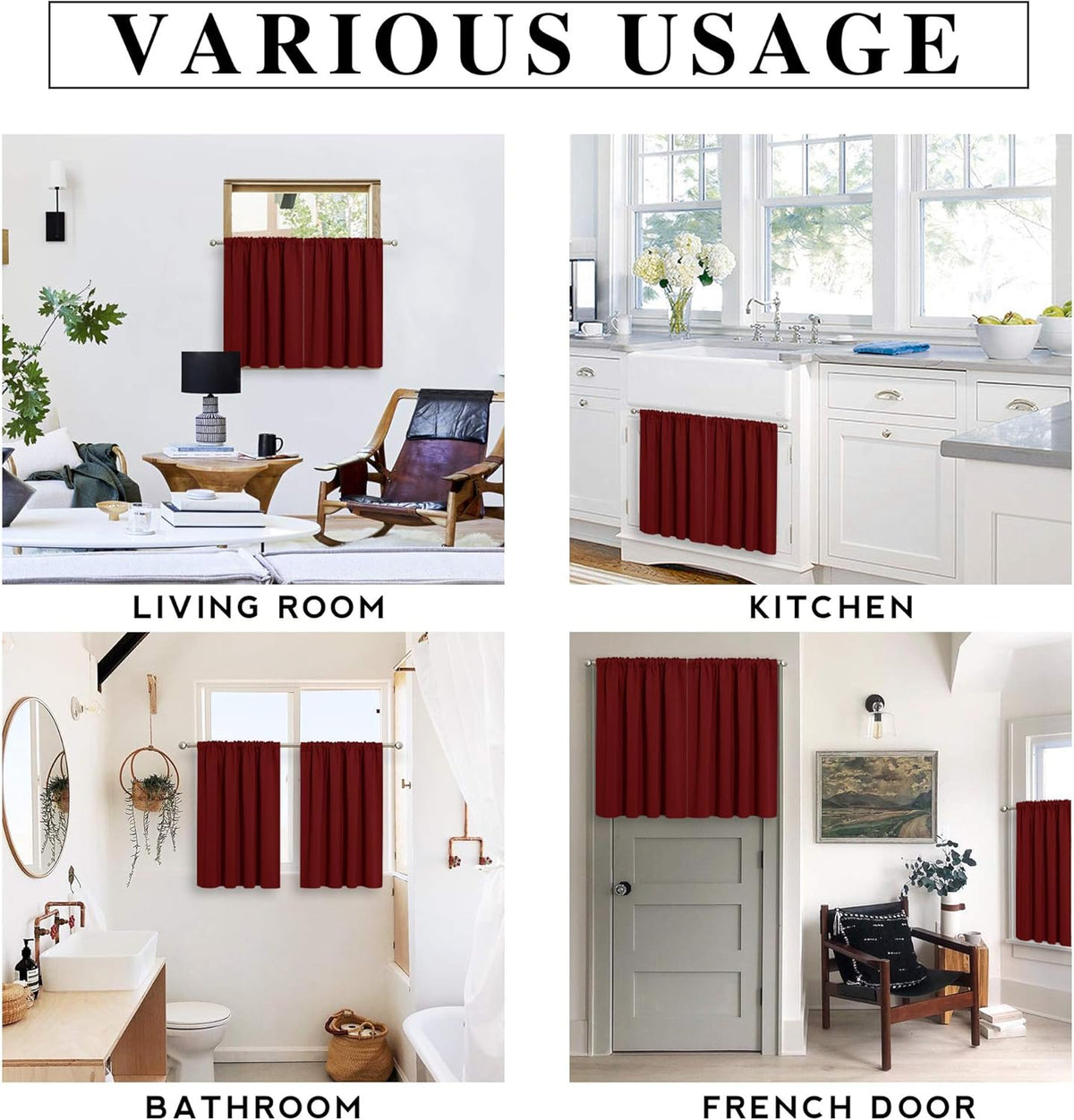 RYB HOME Short Curtains for Living Room Blackout Portable Blinds Shades for Bedroom Bathroom Basement Garage RV Camper Windows, 34 inches Width x 36 inches Length, Burgundy Red, 2 Pcs