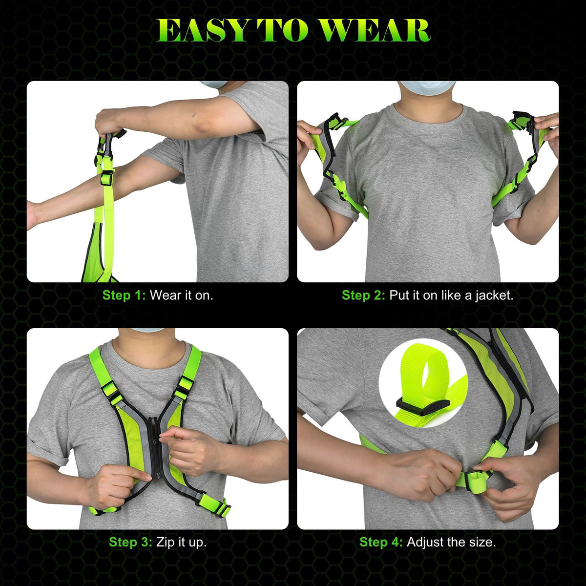 Vizbrite LED Reflective Vest, Light Up Running Vest, Rechargeable Reflective Running Gear for Walking Running Cycling at Night, Adjustable for Men Women