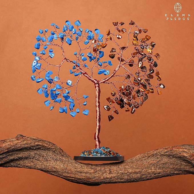 Crystal Tree for Home and Office Decoration, Pink Tiger Eye & Turquoise Healing Stones Handmade Tree of Life for Positive Energy, Money, Good Luck, Christmas Decor, Birthday Gifts for Women, Mom