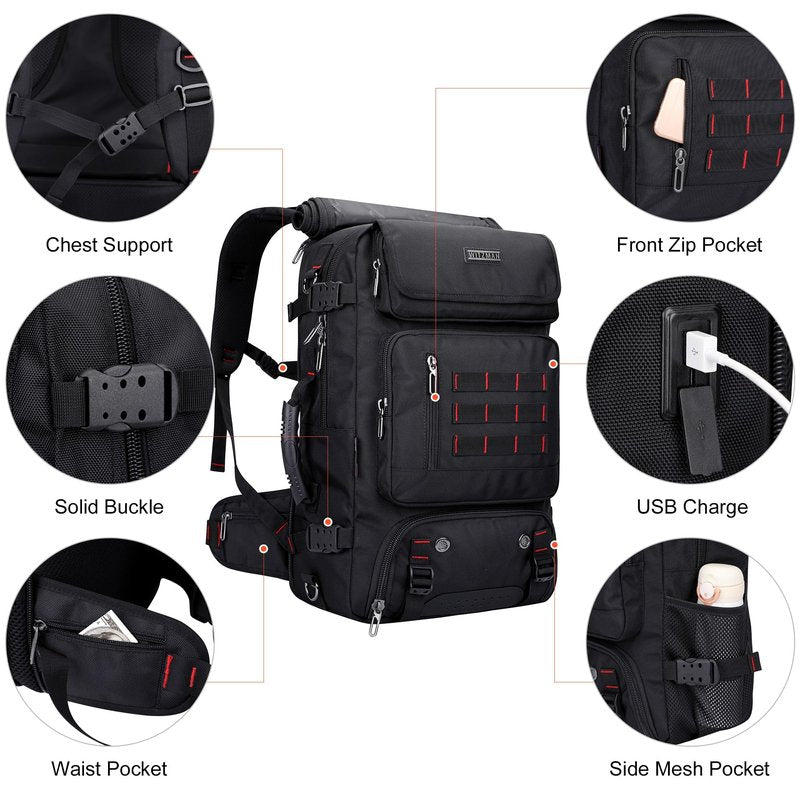 WITZMAN Carry on Travel Backpack for Men Women Airline Approved Convertible Nylon Duffle Backpack Luggage Bag (B682 Black)