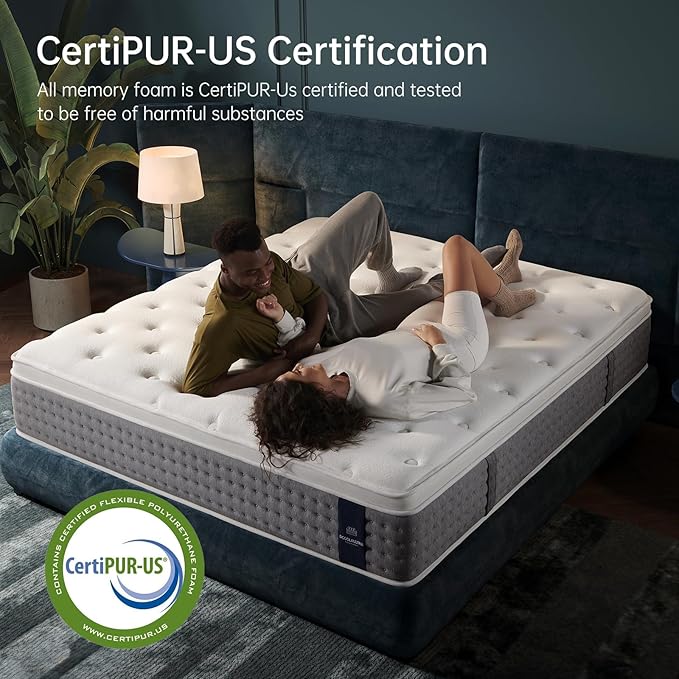 Queen Size Mattress 14 Inch, Medium Firm Hybrid with Memory Foam& Individually Wrapped Pocket Coils for Support,CertiPUR-US Certified,Fiberglass-Free