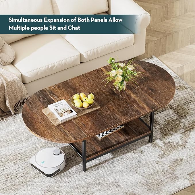 SAYGOER Folding Coffee Table for Living Room, Small Coffee Tables with 2-Tier Storage, Mid Century Modern Center Table for Small Space, Farmhouse Table Square, Dark Brown