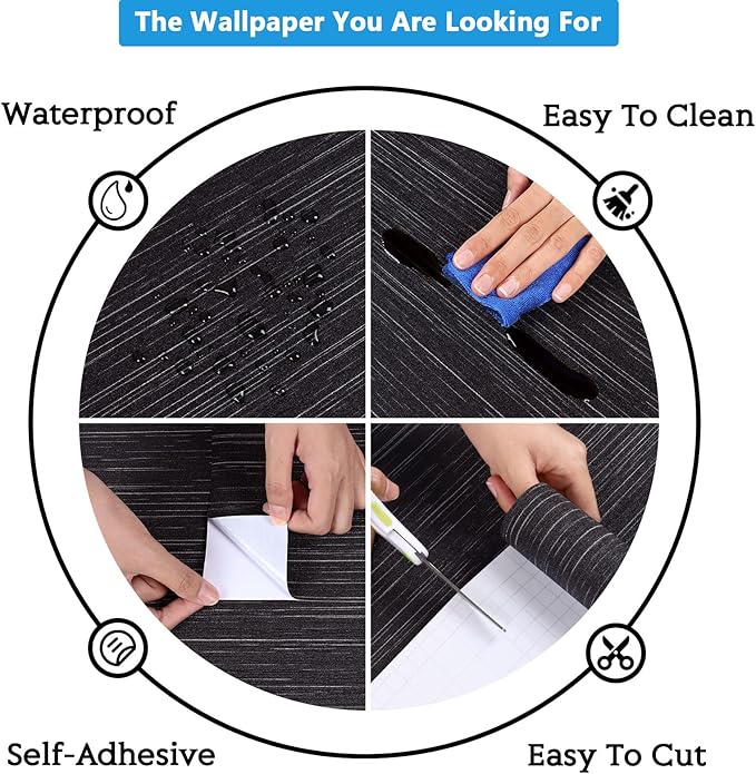 CRE8TIVE Black Grasscloth Wallpaper Peel and Stick Textured Black Wallpaper