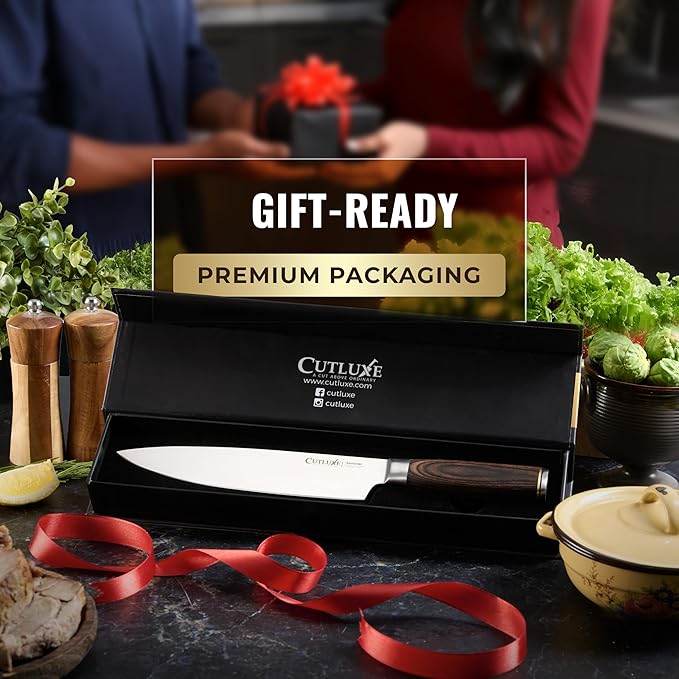 Cutluxe Chef Knife – Ultra Sharp 8" Japanese Kitchen Knife, High Carbon Stainless Steel Blade, Full Tang Pakkawood Handle – Shinobi Series