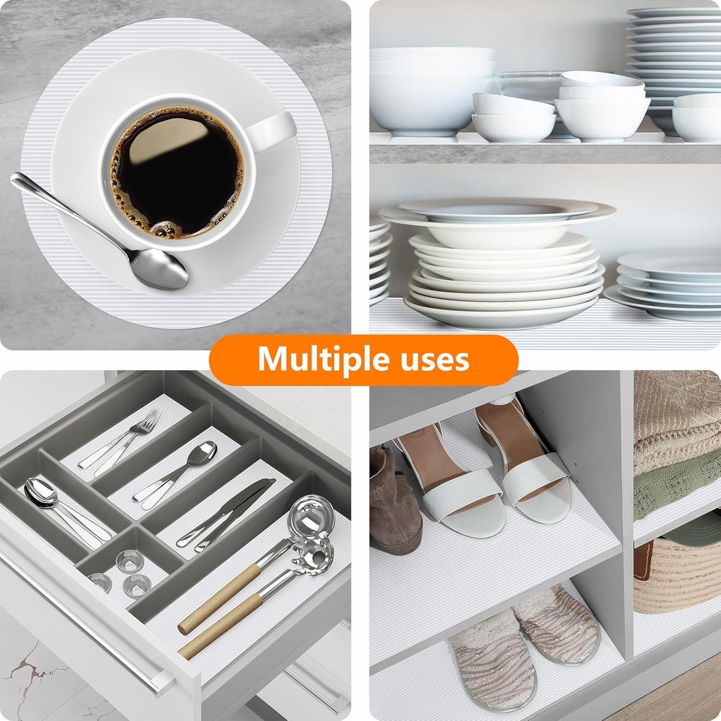 Shelf Liners for Kitchen Cabinets Drawer Liner Non Adhesive Cupboard Mat EVA Material Waterproof Refrigerator Mats Washable Fridge Liner for Cupboard and Desks Liner White 23.6 x 393.7 Inches
