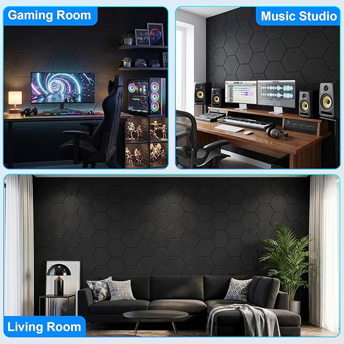 18 Pack Hexagon Acoustic Panels, Self-Adhesive Sound Deadening Panels, Sound