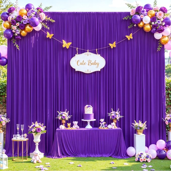 4 Panels Purple Backdrop Curtain for Parties Wedding Wrinkle Free Purple Photo Curtains Backdrop Drapes Fabric Decoration for Birthday Party Photography 20ft(W) x 10ft(H)