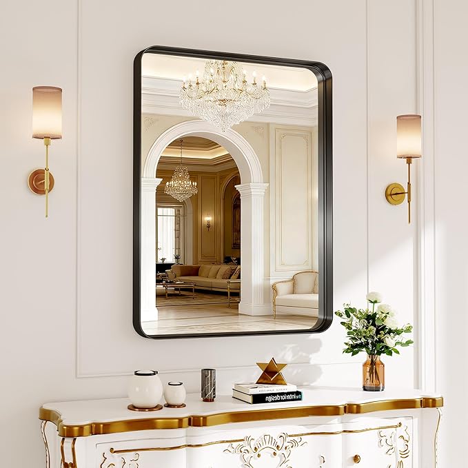 Black Bathroom Mirrors for Over Sink, 24X36 Inch Matte Metal Framed Vanity