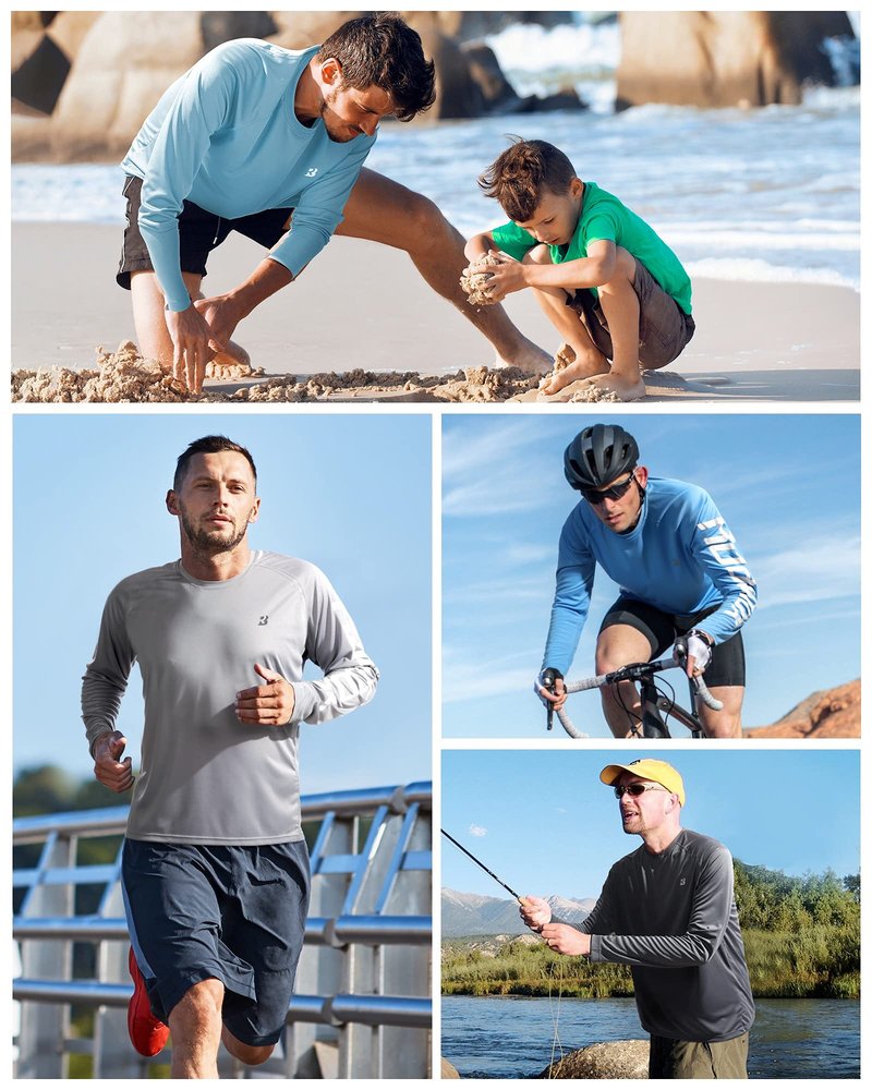 Roadbox Mens UPF 50+ UV Sun Protection Shirts Outdoor Long Sleeve SPF Diving Rash Guard for Fishing Hiking Swimming White