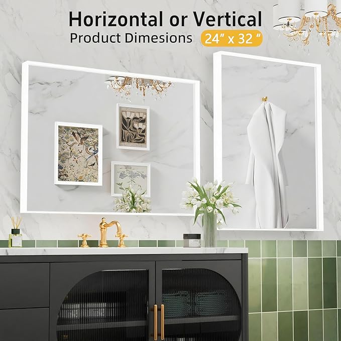 24x32 Inch White Bathroom Mirror, Wall Mounted Bathroom Vanity Mirrors