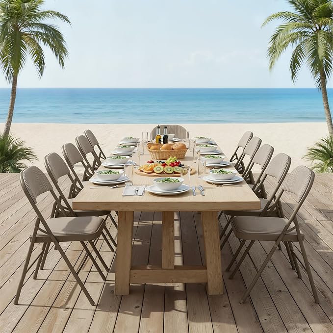 DUMOS 10 Pack Folding Chairs with Padded Cushion and Back - Fabric Stackable Portable Dining Chairs Set, for Home and Office, Conference, Wedding, Party, Patio, Garden, for Indoor Outdoor, Khaki