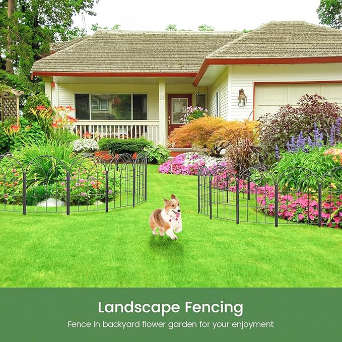 Youpehom Black Garden Fences Animal Barrier, 12.55"*16.48" Garden Border Fencing, Rustproof Metal No Dig Fence for Dogs, Outdoor Fence, Dog Fencing for Patio, Flower Bed, Farm (Medium 10 pcs)