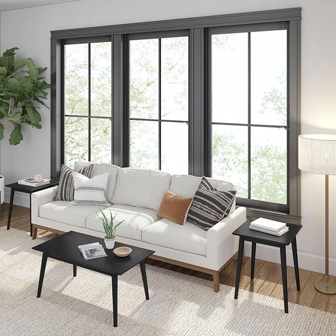 Plank+Beam 40 Inch Mid Century Modern Coffee Table, Wood Coffee Tables for Living Room, Rectangular Center Table, Occasional Table for Small Spaces, Black